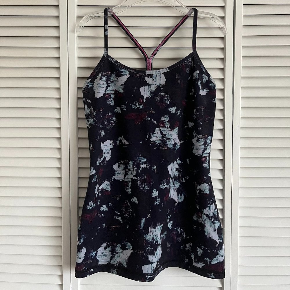 Lululemon Power Y Tank *Luon black, navy, purple & pink floral size 8 rare